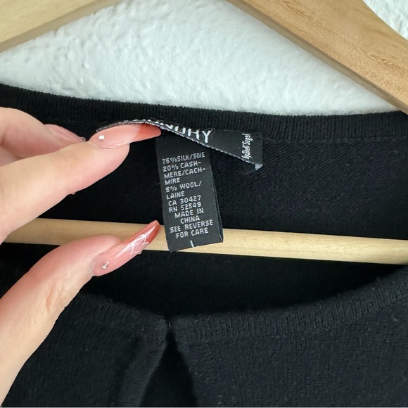 Vintage 90s Black Cashmere Wool Silk Beaded Floral Quarter Sleeve Cropped Shrug - Picture 9 of 13